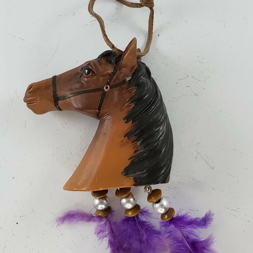 Horse Head Ornament With Purple Feathers Hanging Decor Western Christmas Decor - Picture 5 of 8